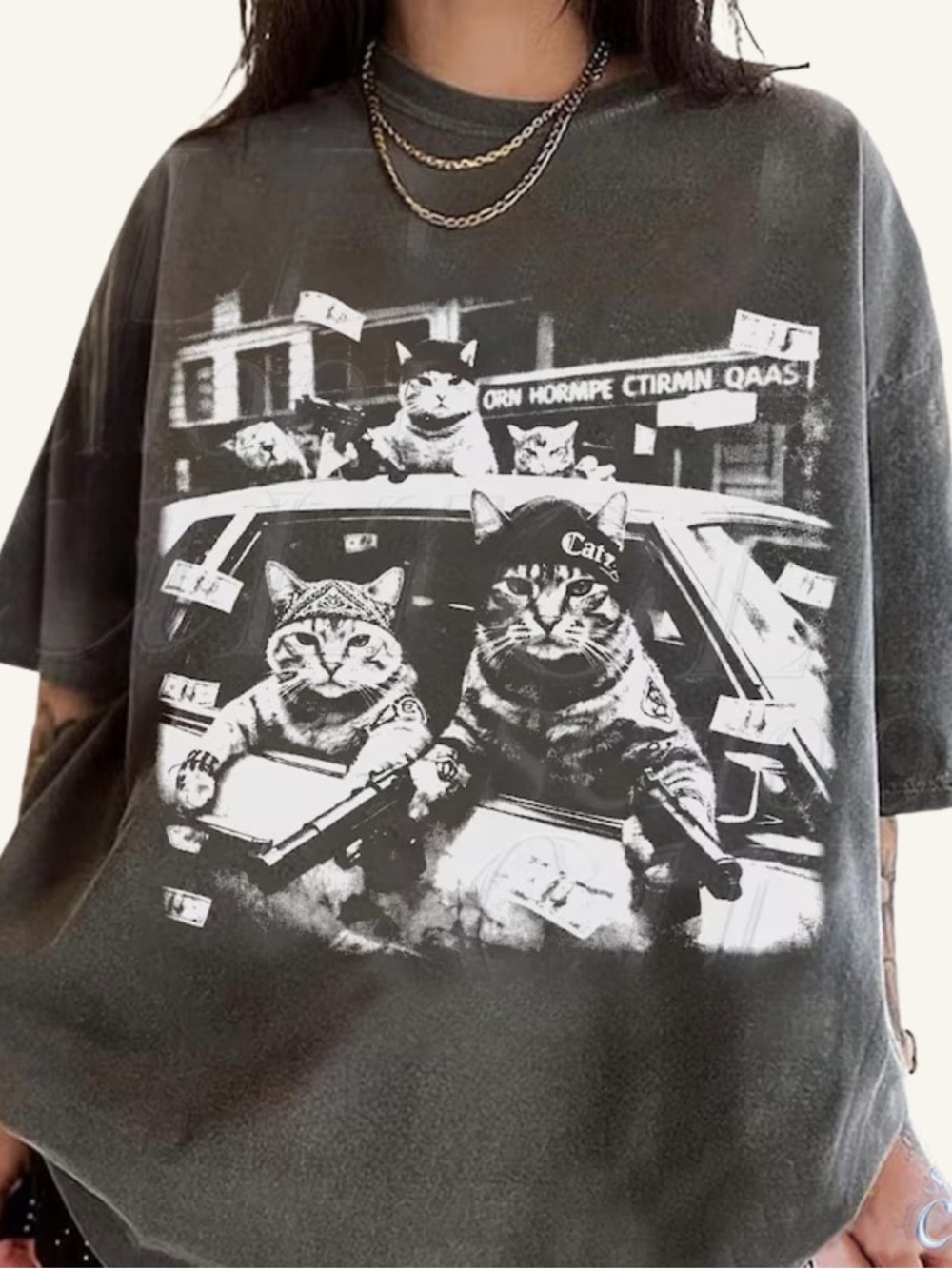 Comfort Colors Gangster Cat Crewneck Graphic Tee, Retro Funny Cats T-Shirt